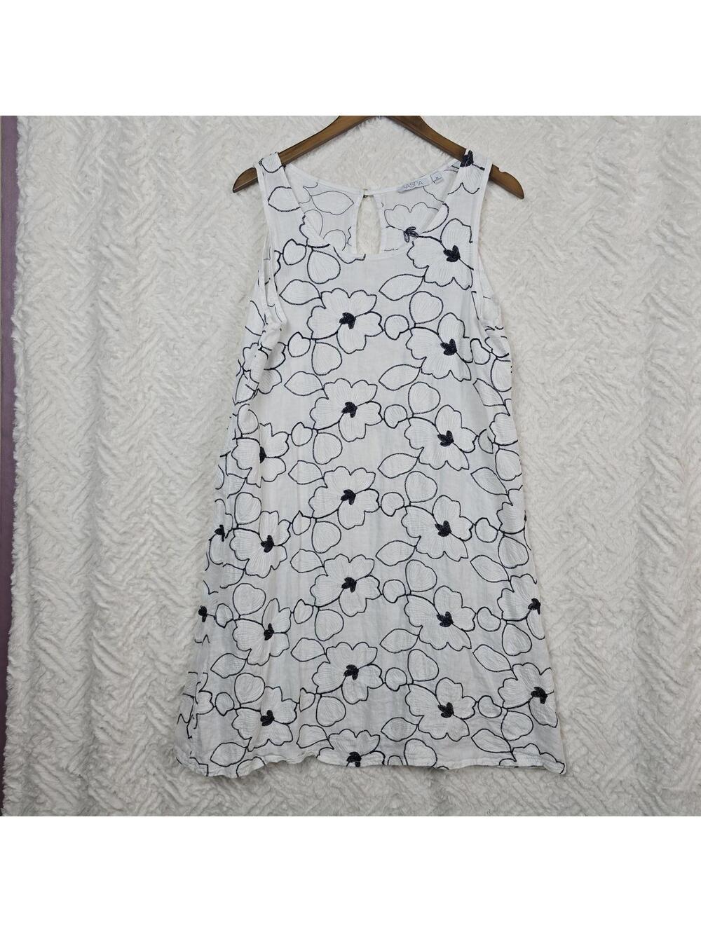 VASNA Blue White Floral Shift Dress Sleeveless Midi Dress Embroidery Medium - Picture 2 of 8